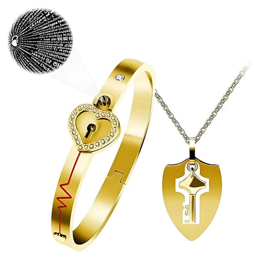 SET AMOR ETERNO: COLLAR + PULSERA CON PROYECCIÓN "TE AMO" PLATEADA